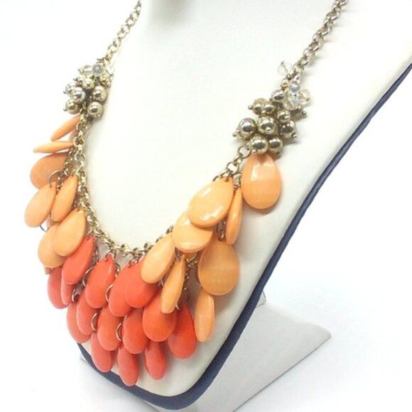 Peach Acrylic Statement Necklace Small Plastic Silver-tone Beads 22" - Picture 2 of 9